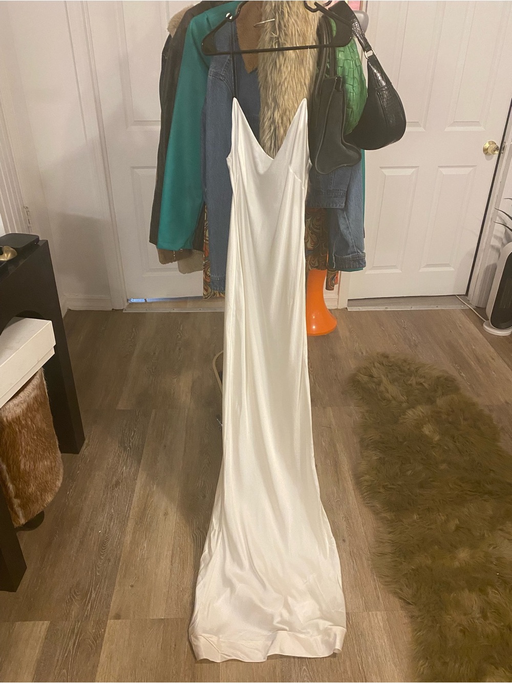 Mirror Palais White Satin Slip Dress